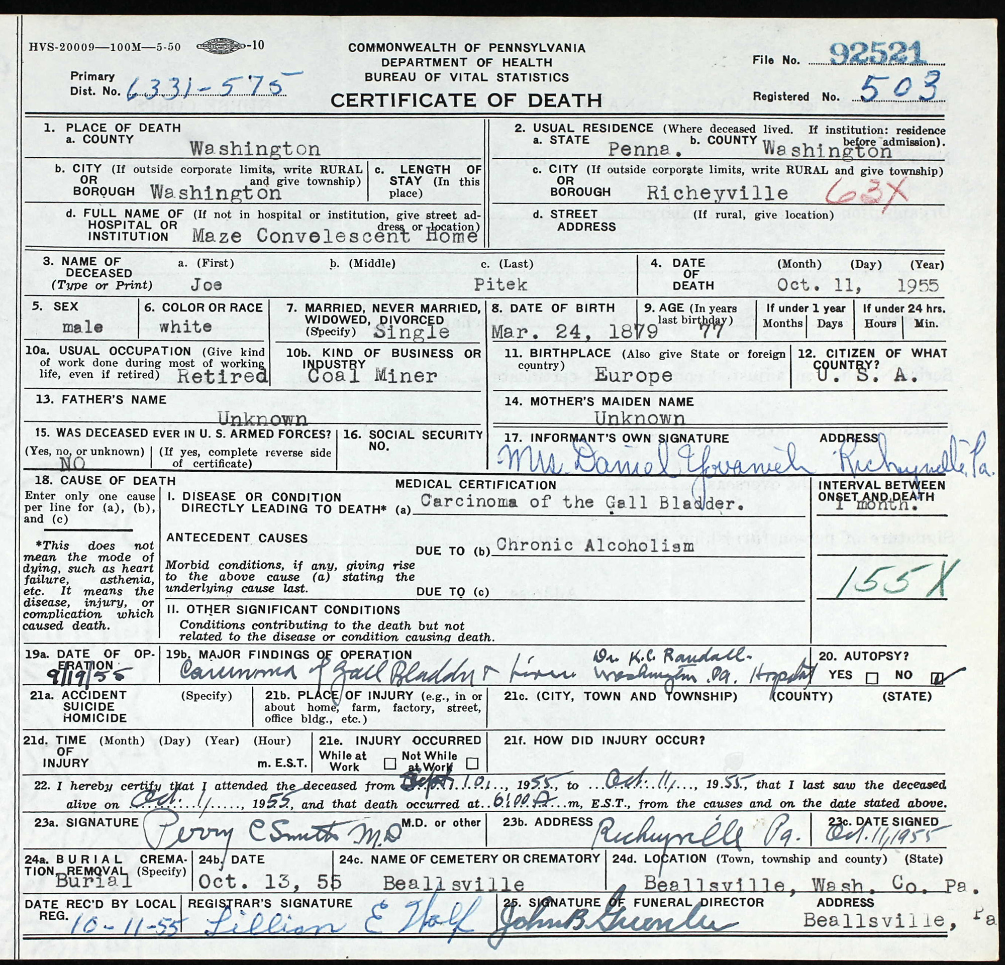 death certificate